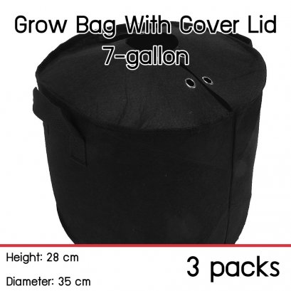 แพ็ค 3! ถุงปลูกต้นไม้แบบผ้า ขนาด 7 แกลลอน สูง 28ซม เส้นผ่าศูนย์กลาง 35ซม พร้อมฝาปิดเก็บความชื้นในดิน Smart Grow Bag 7-Gallon Height 28cm Diameter 35cm Fabric Pot with cover