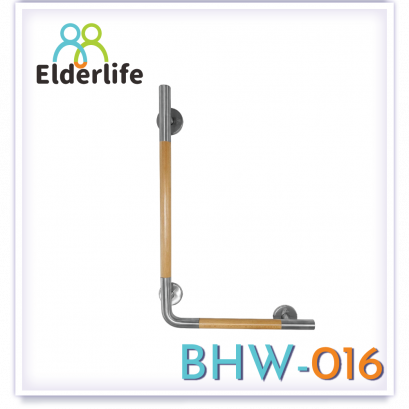 ราวจับผู้สูงอายุ Elderlife ราวจับกันลื่น สแตนเลสผสมไม้ รูปทรงตัว L รุ่น BHW-016