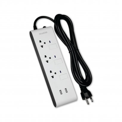 3-pin 3-socket power strip white Slim Design