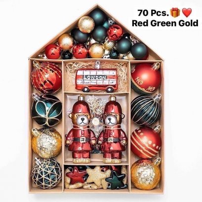 Ornaments 70pcs red green gold