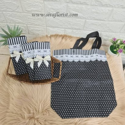 ถุงผ้าพับได้ผ้าสปันสีดำ ลดโลกร้อน