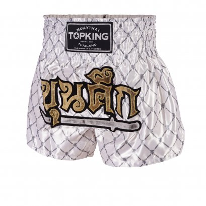 TOPKING THAI BOXING SHORTS WHITE SILVER 213