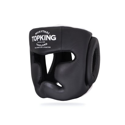 TOPKING HEAD GUARD BLACK WHITE “EXTRA COVERAGE” TRAINING LACE-UP & VELCRO CLOSURE