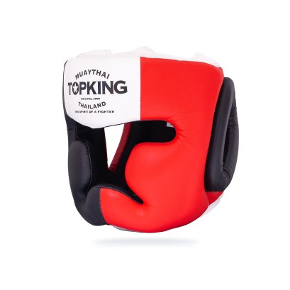 TOPKING HEAD GUARD RED BLACK WHITE “EXTRA COVERAGE” TRAINING LACE-UP & VELCRO CLOSURE