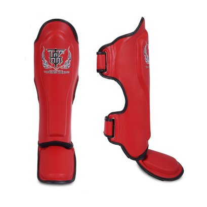 TOPKING SHIN GUARDS RED BLACK "PRO" SEMI LEATHER