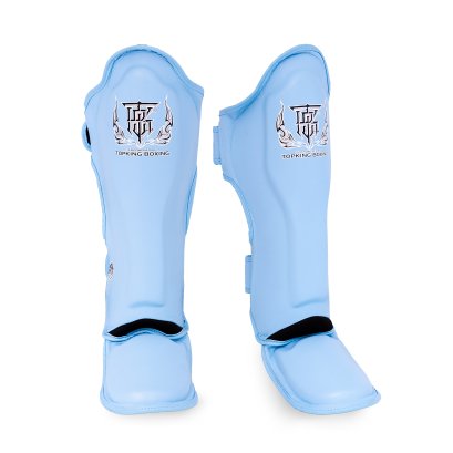 TOPKING SHIN GUARD LIGHT BLUE BLACK “ PRO ” GENUINE LEATHER