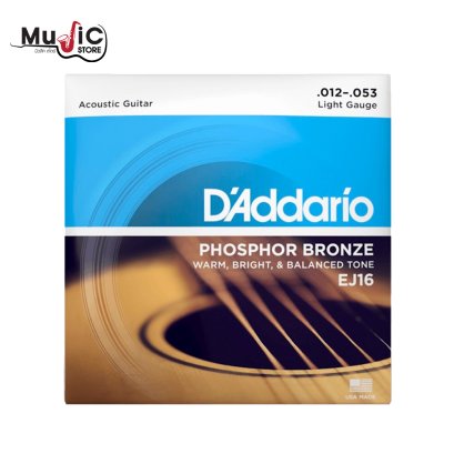 สายกีต้าร์โปร่ง D&#039;Addario EJ16 Phosphor Bronze, Light 12-53