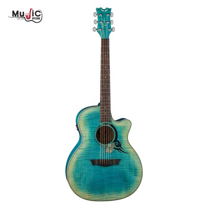 Dean Exotica FM Tribal Rose Faded Denim Acoustic Electric Guitar