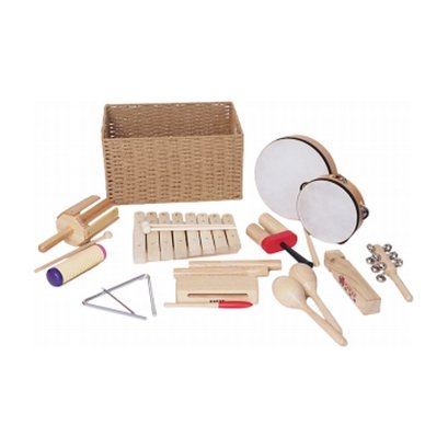 Melby ชุดเครื่องเคาะไม้ธรรมชาติ 12 ชิ้น พร้อมตะกร้าสาน (Natural Wood Percussion Set 12 pcs with Basket)