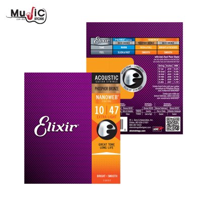 Elixir 16002 Phosphor Bronze Nanoweb Extra Light Acoustic Strings .010-.047