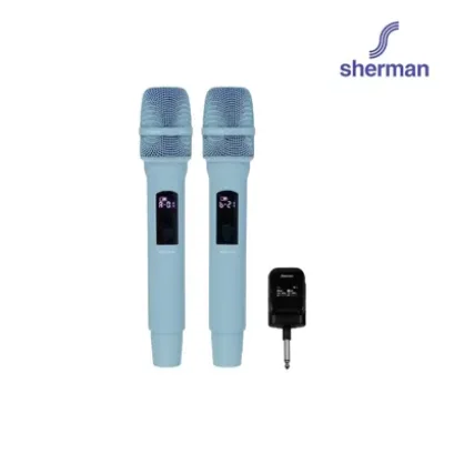 SHERMAN ไมโครโฟนคาราโอเกะ ไร้สาย MIC-160 ชุด สีฟ้า