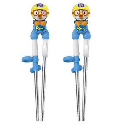 Edison Pororo 3D Stainless Steel Chopsticks Stage 1 Right Hand, Mixed Colors, Set of 2