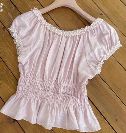 Merlinew Apel lace banding blouse # light pink