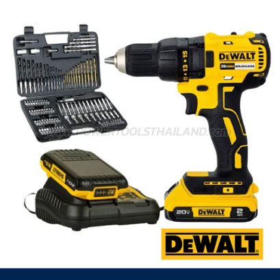 DCD7771D2A-B1 สว่านไขควงไร้สาย (ไร้แปรงถ่าน) 20V MAX ขนาด 13 มม. แรงบิดสูงสุด 65NM./1750RMP พร้อมแบตตอรี่ 2.0AH+แท่นชาร์จ แถมชุดดอก 109 ชิ้น ครบชุด "DEWALT" ดีวอลท์