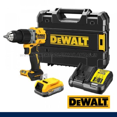 DCD805E1T-B1 สว่านกระแทกไร้สาย (ไร้แปรงถ่าน) 20V MAX ขนาด 13มม. แรงบิด 90NM./ 2000RPM-34000RPM พร้อมแบตเตอรี่ POWERSTACK+แท่นชาร์จ (ครบชุด) "DEWALT" ดีวอลท์