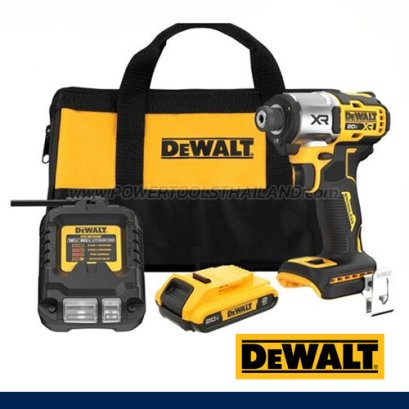 DCF845D1A-B1 ไขควงกระแทกไร้สาย (ไร้แปรงถ่าน) 20V MAX ขนาด HEX 6.35 มม. แรงบิดสูงสุด 205 NM. ความเร็วรอบ 3400 RPM อัตรากระแทกสูง 4200 RPM ขันสกรูไว พร้อมแบตเตอรี่ 2.0AH + แท่นชาร์จ + แถมดอกไขควง 2 ชิ้น "DEWALT" ดีวอลท์