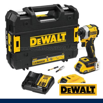 DCF850D2A-B1 ไขควงกระแทกไร้สาย (ไร้แปรงถ่าน) 20V MAX ขนาด HEX 6.35 มม. แรงบิดสูงสุด 205 NM. ความเร็วรอบ 3250 RPM (แรงบิดเหมาะสำหรับงานหนัก) พร้อมแบตเตอรี่ 2.0AH + แท่นชาร์จ + แถมดอกไขควง 2 ชิ้น "DEWALT" ดีวอลท์