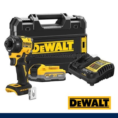 DCF870S1T-B1 ไขควงกระแทกไร้สาย (ไร้แปรงถ่าน) 20V MAX ขนาด HEX 6.35 มม. แรงบิดสูงสุด 56 NM. ความเร็วรอบ 3000 RPM พร้อมแบตเตอรี่ POWERSTACK 3.5AH "DEWALT" ดีวอลท์