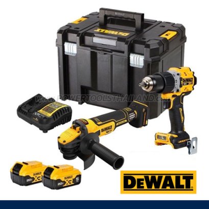 DCK2216P2T-B1 ชุดคอมโบสว่านกระแทกไร้สาย+เครื่องเจียรไร้สาย 20V MAX. พร้อมแบตเตอรี่ 5.0AH (2 ก้อน) + แท่นชาร์จเร็ว + กล่อง TSTAK DEEP "DEWALT" ดีวอลท์