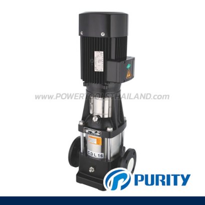 "PURITY" CDLm8-4 ปั๊มน้ำแนวตั้งส่งสูง 4 ใบพัด 8 คิว ดูดลึก 7 เมตร ส่งสูง 36/41 เมตร ท่อเข้าออก 40 มม. กำลังไฟฟ้า 2.0 แรง 1.5 KW