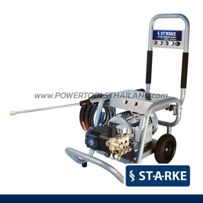 SK1809C/5.5 เครื่องฉีดน้ำแรงดันอุตสาหกรรม 200 บาร์ มอเตอร์ 5.5 แรง 4 POLE 1450 รอบ/นาที ไฟ 380V สายอัดฉีดแรงดันยาว 15 เมตร แบบรถเข็นล้อหลัง 2ล้อ STARKE