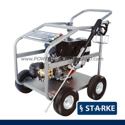 SK-3600F/G (เบนซิน) เครื่องฉีดน้ำแรงดันอุตสาหกรรม 250 บาร์ (แรงดันสูงสุด 370 บาร์) เครื่องยนต์เบนซิน 13 HP เชือกดึงสตาร์ท ความเร็วรอบ 3400 รอบ/นาที สายอัดฉีดแรงดันยาว 15 เมตร แบบรถเข็น 4 ล้อ STARKE