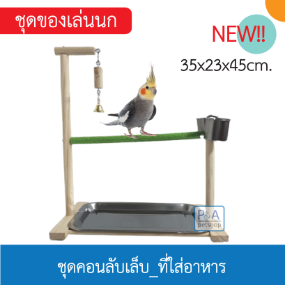 ชุดอุปกรณ์คอนนกและถาดสแตนเลสรองเศษอาหาร คอนยืนนกแก้ว [รุ่นธรรมดา]