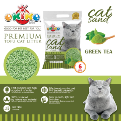 Okiko Tofu ทรายแมวเต้าหู้ธรรมชาติ 6 ลิตร [ชาเขียว]