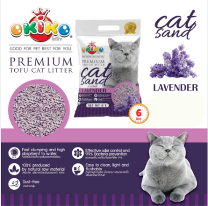 Okiko Tofu ทรายแมวเต้าหู้ธรรมชาติ 6 ลิตร [ลาเวนเดอร์]