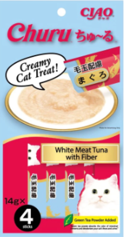 CIAO Chu-ru ขนมแมวเลีย_รสทูน่าเนื้อขาวผสมไฟเบอร์ [14 กรัม x 4 ซอง]