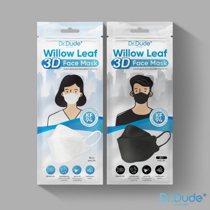 Dr.Dude+ หน้ากาก KF94 1 ชิ้น/แพ็ค รุ่น WILLOW LEAF 3D FACE MASK ประสิทธิภาพการกรอง 0.1 ไมครอน 99%