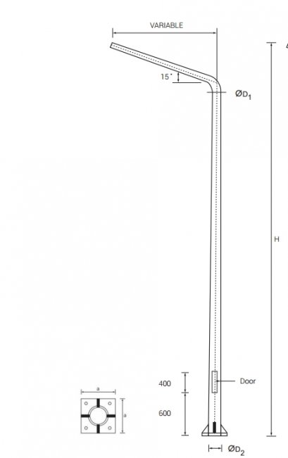 TAPERED STEEL LIGHTING POLE With Single Bracket