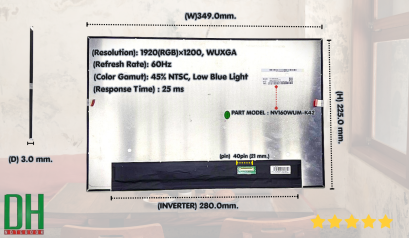 อะไหล่ หน้าจอโน้ตบุ๊กทัชสกรีน 16.0 นิ้ว WUXGA (16:10) IPS eDP 40-Pin พาร์ทตรงรุ่น BOE NV160WUM-K42 (In-Cell Touch / ขอบบางพิเศษ ไม่มีหูยึด)