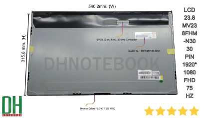 อะไหล่จอ OEM MV238FHM-N30 23.8" FHD คุณภาพสูง สำหรับ Dell Inspiron 24 3475, 3477, 3480, Wyse 5470 และ AIO อื่นๆ | รับประกัน | DH NOTEBOOK
