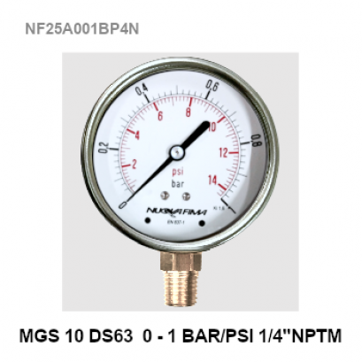 0-1 Bar(0-14 PSI) Ø 2.5&quot; Brass Lower 1/4&quot;