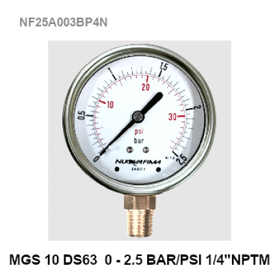 0-2.5 Bar(0-35 PSI) Ø 2.5&quot; Brass Lower 1/4&quot;