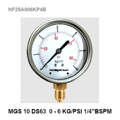 0-6 kg/cm&sup2;(0-85 PSI) &Oslash; 2.5" Brass Lower 1/4"