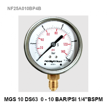 0-10 Bar (0-140 PSI) &Oslash; 2.5" Brass Lower BSPM