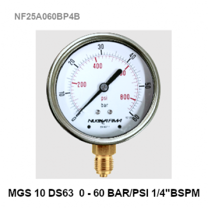 0-60Bar (0-840 PSI) Ø 2.5&quot; Brass Lower BSPM