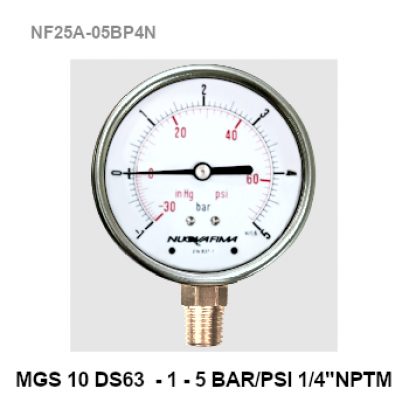 -1-5 Bar(-30-72 PSI) Ø 2.5&quot; Brass Lower 1/4&quot;