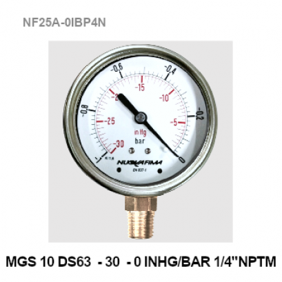 -1-0 Bar(-30- 0 PSI) Ø 2.5&quot; Brass Lower 1/4&quot;