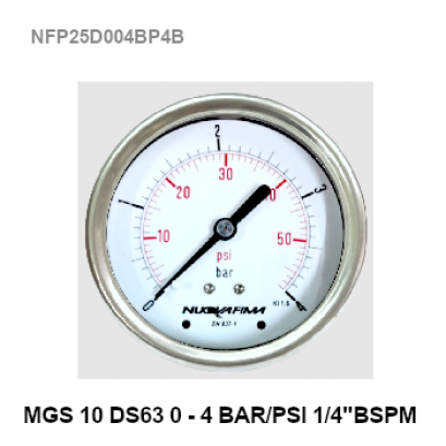 0-4Bar(0-55Psi) Ø 2.5&quot; Brass Back 1/4&quot;