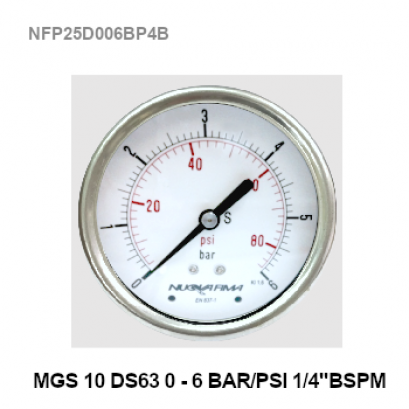 0-6Bar(0-80Psi) Ø 2.5" Brass Back 1/4"