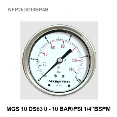 0-10Bar(0-140Psi) Ø 2.5&quot; Brass Back 1/4&quot;
