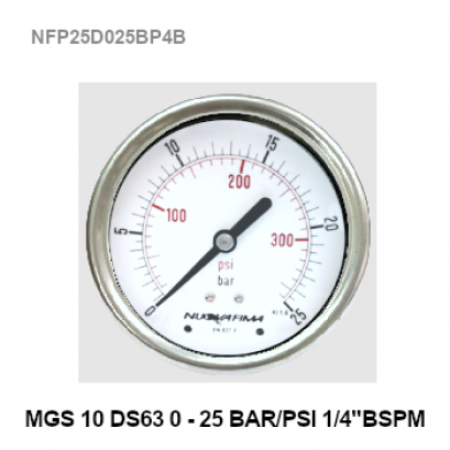 0-25Bar(0-360Psi) Ø 2.5&quot; Brass Back 1/4&quot;