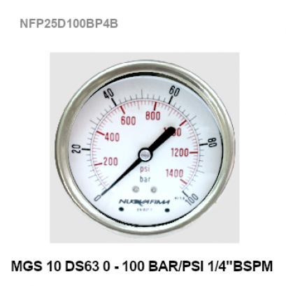 0-100Bar(0-1400Psi) Ø 2.5&quot; Brass Back 1/4&quot;