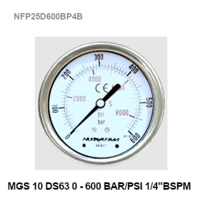 0-800Bar(0-8600Psi) Ø 2.5" Brass Back 1/4"