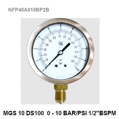 0-10Bar(0-140Psi) Ø 4&quot; Brass Lower 1/2&quot; BSP