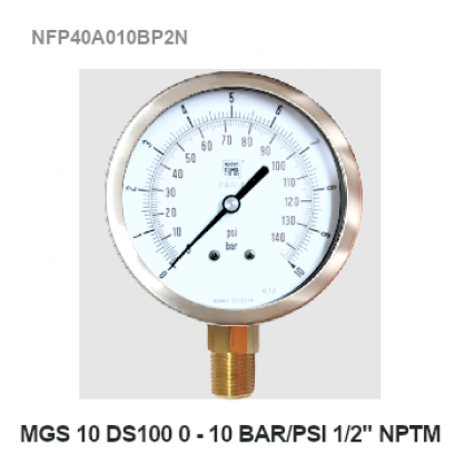 0-10Bar(0-140Psi) Ø 4&quot; Brass Lower 1/2&quot; NPT