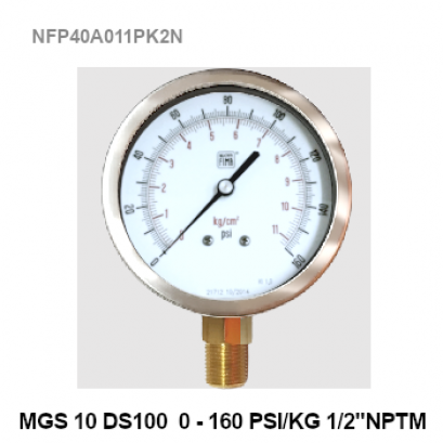 0-160Psi(0-11Bar) Ø 4&quot; Brass Lower 1/2&quot; BSP